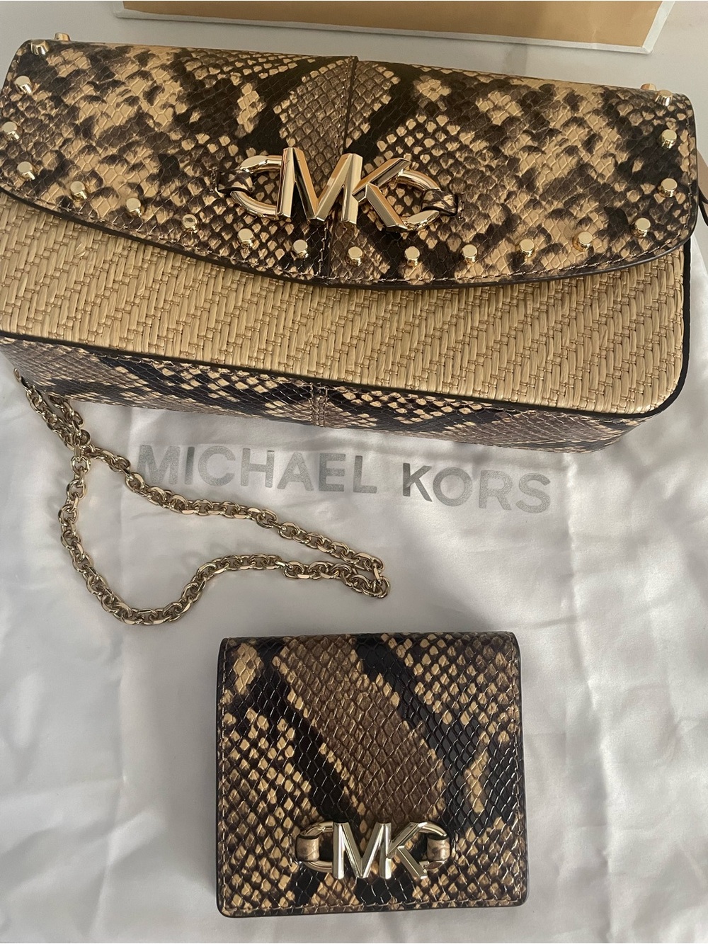 Michael Kors Snake-Print Crossbody and Wallet. New without tags. Dust bag